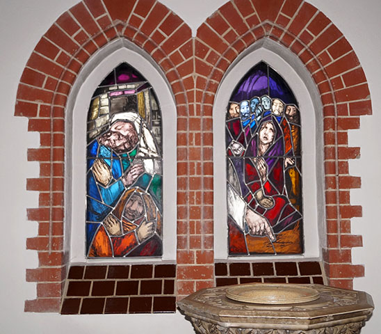 Glasfenster Taufkapelle der Kirche zur Heiligen Familie Hoyerswerda, Detail